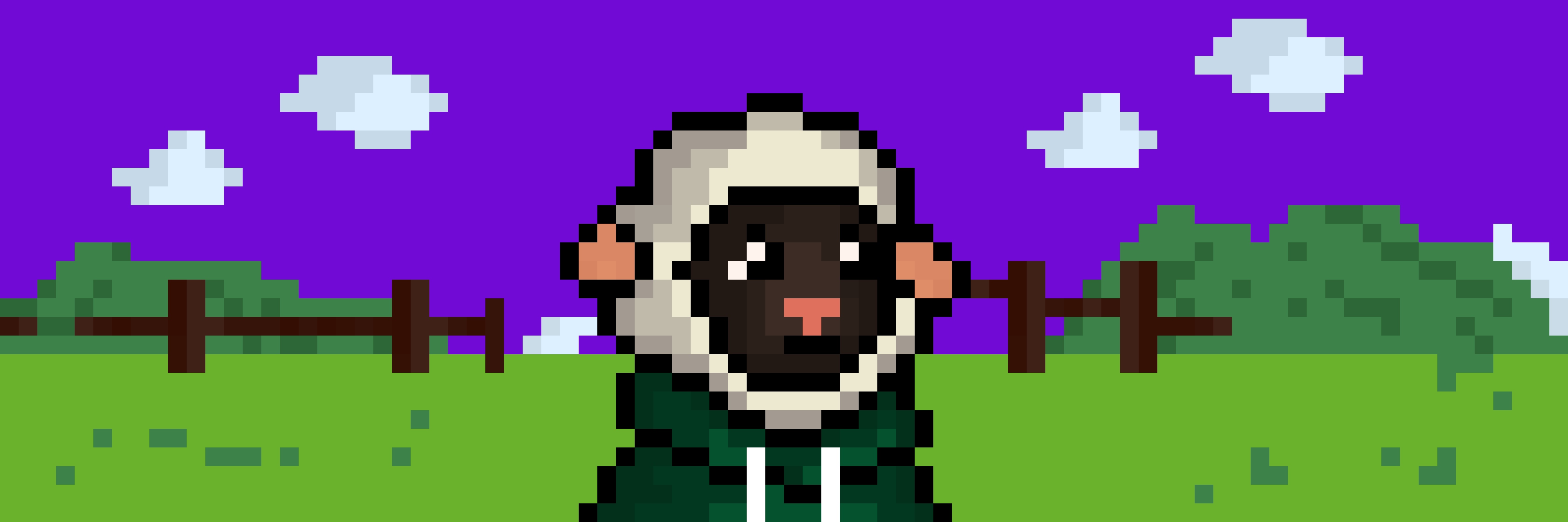 InkSheeps banner — pixel sheep in a purple meadow